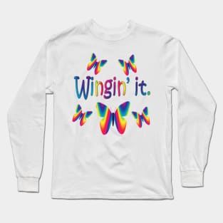 Wingin It with Rainbow Butterflies Long Sleeve T-Shirt